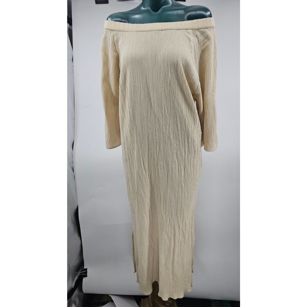 Maurie and Eve Taupe Beige Crinkle Off the Shoulder Maxi Dress Women's 10 3988 - Picture 5 of 13